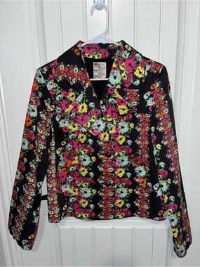 Tulle Black Floral Blazer Jacket with Pink, Yellow & Mint Blooms